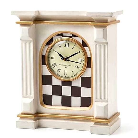 MACKENZIE-CHILDS Courtly Check Off White Black Mantel Clock Hand Painted NEW - Picture 1 of 3